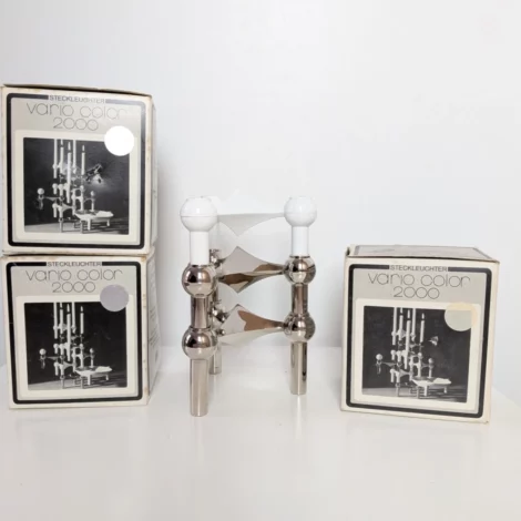 2 bougeoirs Nagel S22 chromés + 1 blanc